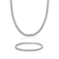 Stainless Steel Curb Chain Necklace & Bracelet Set