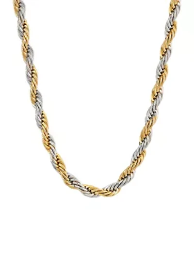 Stainless Steel 4MM Rope Chain Necklace with Black Ion Plating, 20" Length