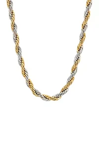 Stainless Steel 4MM Rope Chain Necklace with Black Ion Plating, 20" Length