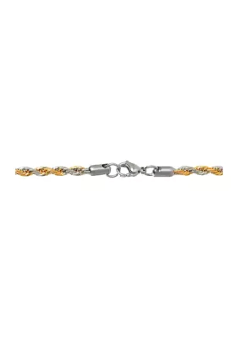 Stainless Steel 4MM Rope Chain Necklace with Black Ion Plating, 20" Length