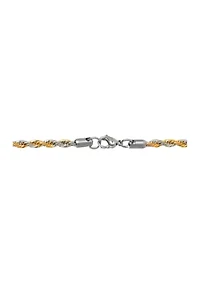 Stainless Steel 4MM Rope Chain Necklace with Black Ion Plating, 20" Length