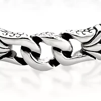 Men's Stainless Steel and Black Leather Bracelet