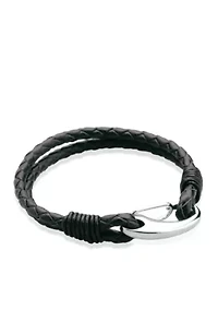 Men's Stainless Steel and Leather Bracelet