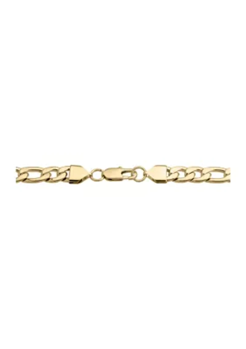 Stainless Steel 9 Millimeter Figaro Chain Bracelet with Gold Tone Ion Plating, 9 Inch