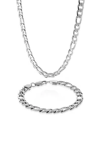Men's Stainless Steel Necklace and Bracelet Set