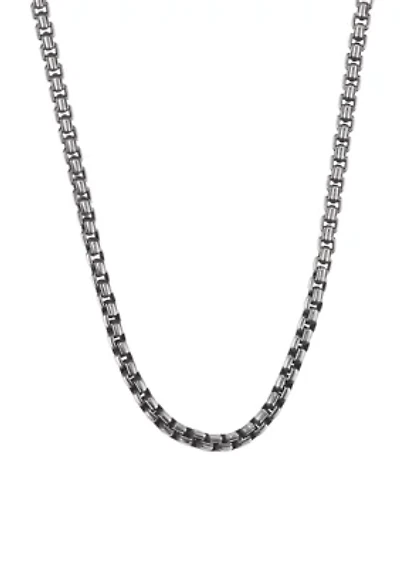 Stainless Steel 5.5 Millimeter Round Box Chain Necklace with Black Plating Inlay, 22 Inch