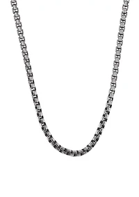 Stainless Steel 5.5 Millimeter Round Box Chain Necklace with Black Plating Inlay, 22 Inch