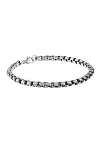 Stainless Steel 5.5 Millimeter Round Box Chain Bracelet with Black Plating Inlay, 9 Inch