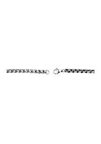 Stainless Steel 5.5 Millimeter Round Box Chain Bracelet with Black Plating Inlay, 9 Inch