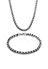 Mens Stainless Steel Necklace and Bracelet Set