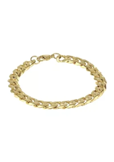 Stainless Steel 10 Millimeter Cuban Chain Bracelet with Gold Tone Ion Plating, 9 Inch