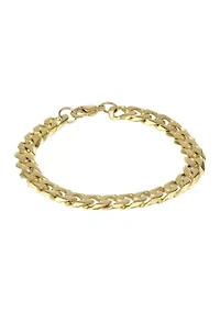 Stainless Steel 10 Millimeter Cuban Chain Bracelet with Gold Tone Ion Plating, 9 Inch