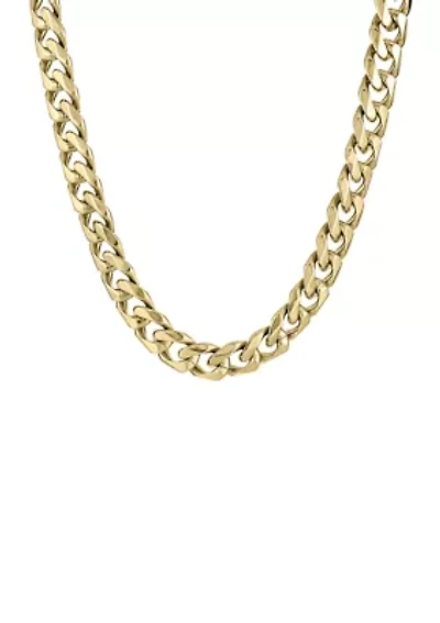 Stainless Steel 11 Millimeter Cuban Chain Necklace with Gold Tone Ion Plating