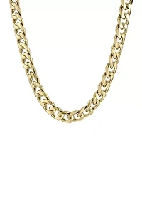 Stainless Steel 11 Millimeter Cuban Chain Necklace with Gold Tone Ion Plating