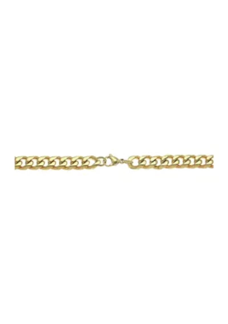 Stainless Steel 11 Millimeter Cuban Chain Necklace with Gold Tone Ion Plating