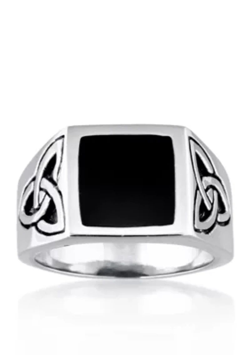 Men's Stainless Steel and Black Resin Celtic Knot Ring
