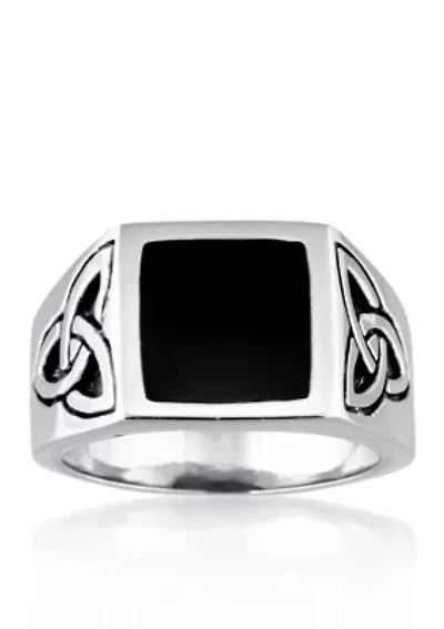 Men's Stainless Steel and Black Resin Celtic Knot Ring