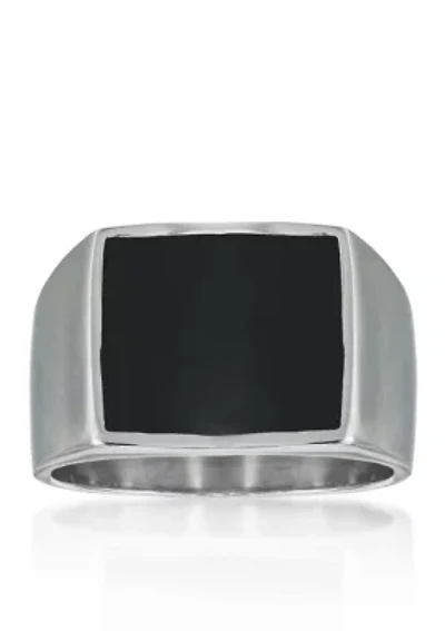 Men's Stainless Steel and Black Resin Ring