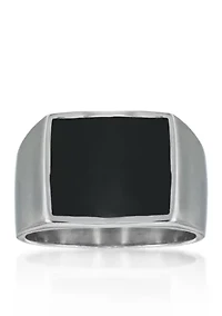 Men's Stainless Steel and Black Resin Ring