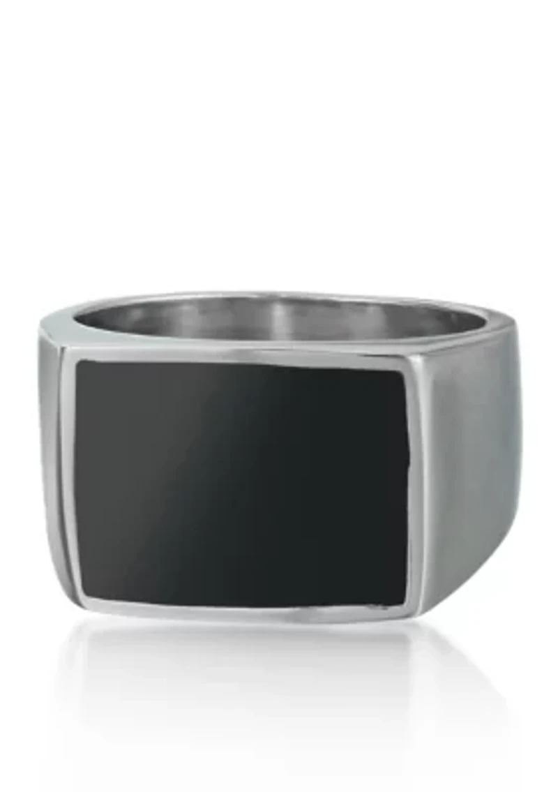 Men's Stainless Steel and Black Resin Ring