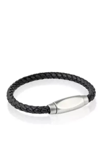 Men's Stainless Steel Black Leather Bracelet