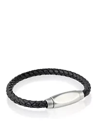 Men's Stainless Steel Black Leather Bracelet