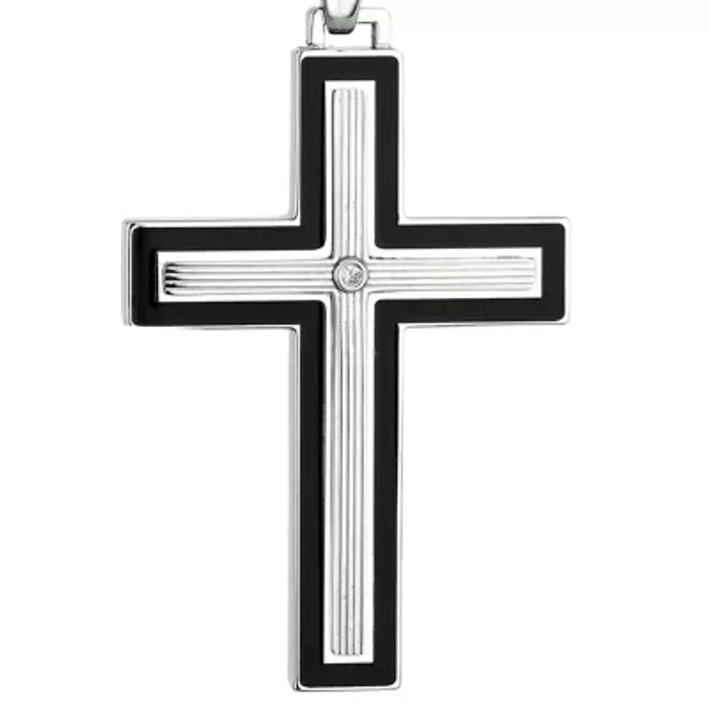 Men's Stainless Steel Cubic Zirconia Cross Pendant