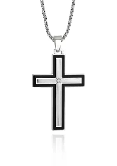 Men's Stainless Steel Cubic Zirconia Cross Pendant