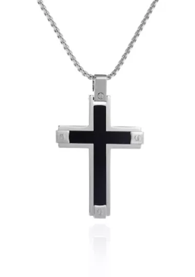 Men's Stainless Steel and Black Resin Cross Pendant