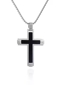 Men's Stainless Steel and Black Resin Cross Pendant