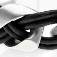 Men's Stainless Steel and Black Leather Bracelet