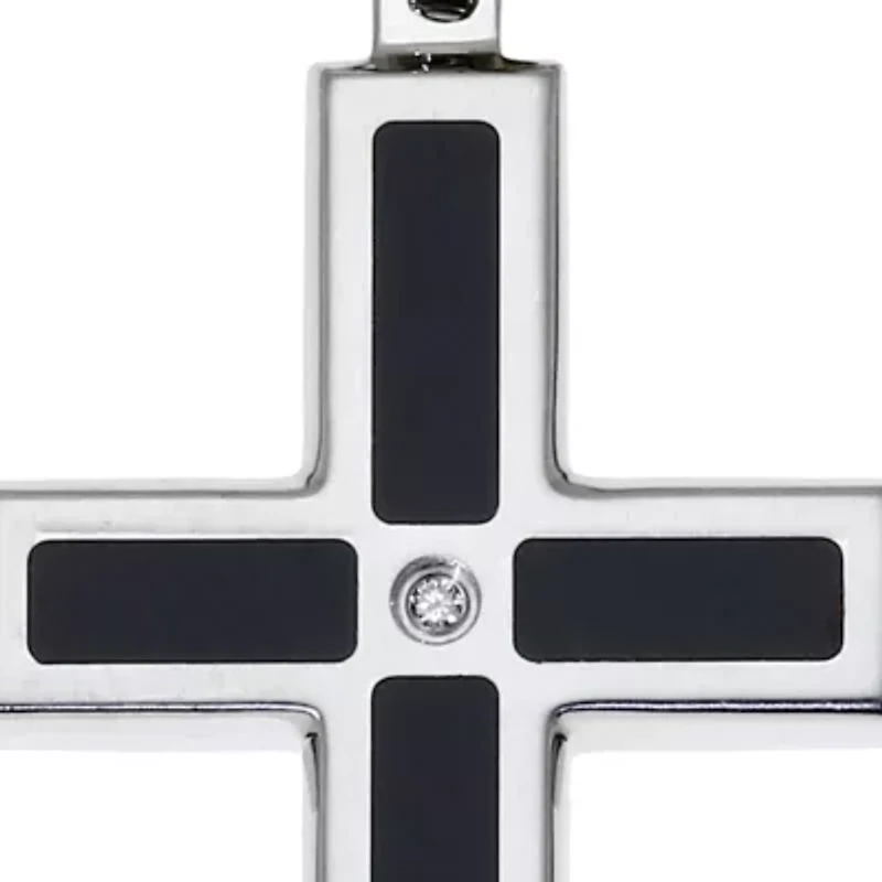Men's Stainless Steel Black Resin and Diamond Cross Pendant