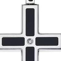 Men's Stainless Steel Black Resin and Diamond Cross Pendant
