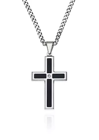 Men's Stainless Steel Black Resin and Diamond Cross Pendant