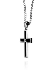 Men's Stainless Steel Black Resin and Diamond Cross Pendant