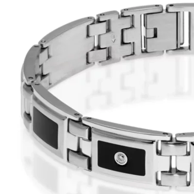 Men's Diamond and Black Resin Bracelet in Stainless Steel