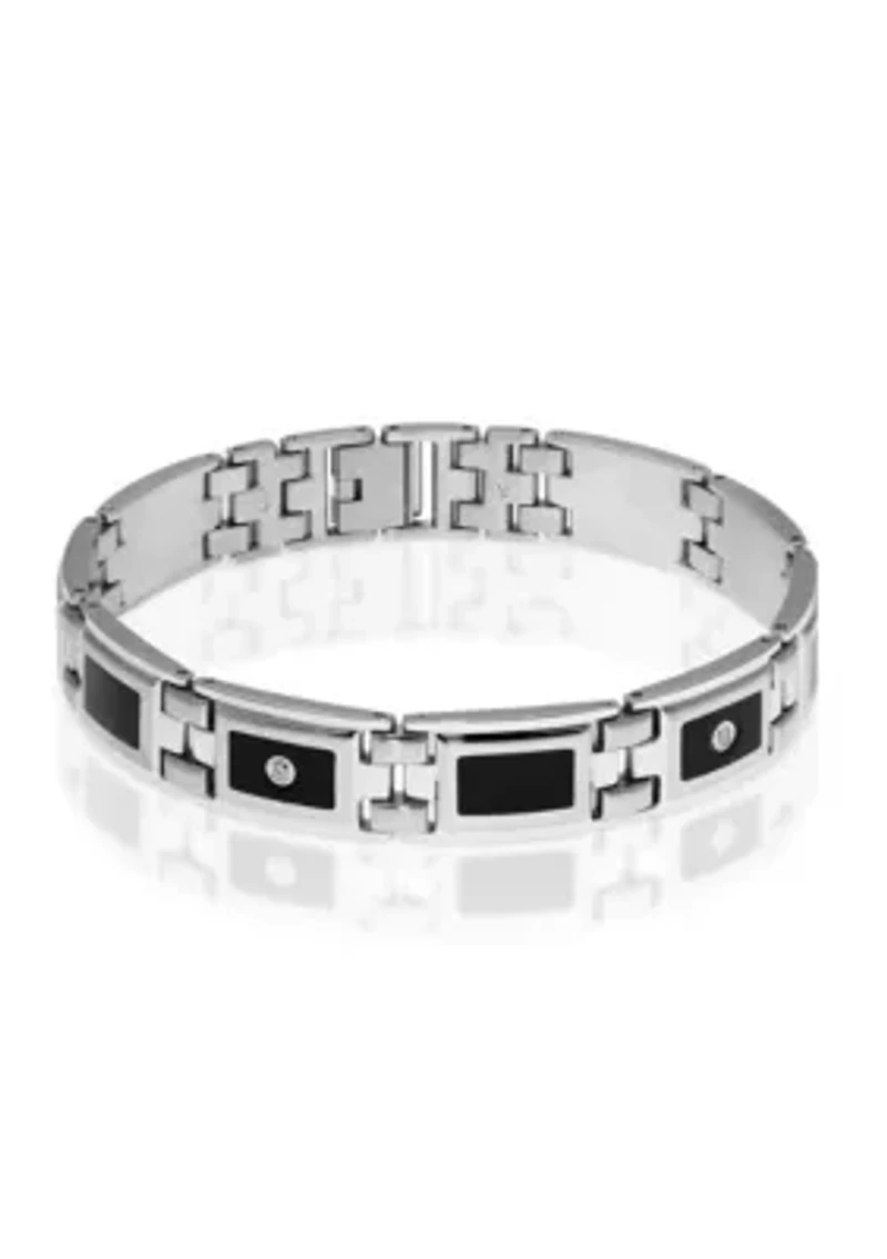 Men's Diamond and Black Resin Bracelet in Stainless Steel