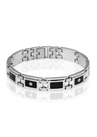 Men's Diamond and Black Resin Bracelet in Stainless Steel