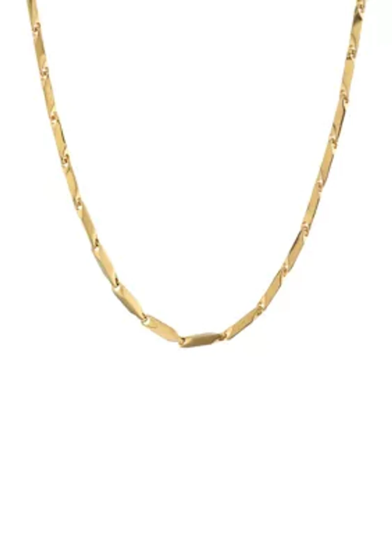 Stainless Steel 2 Millimeter Bullet Chain Necklace with Gold Tone Ion Plating, 24 Inch