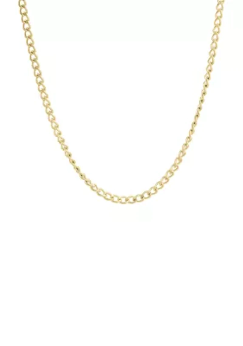 Stainless Steel 2MM Curb Chain Necklace with Goldtone Ion Plating, 20" Length