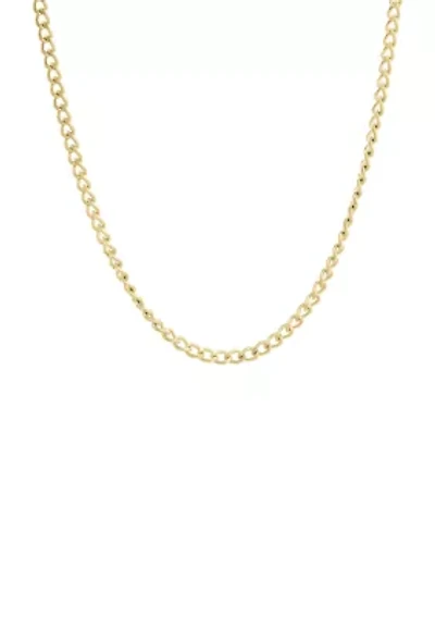 Stainless Steel 2MM Curb Chain Necklace with Goldtone Ion Plating, 20" Length