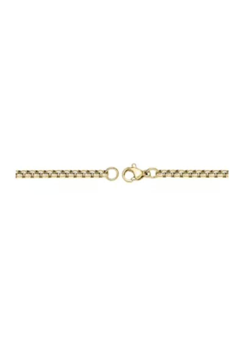 Stainless Steel 2 Millimeter Round Box Chain Necklace with Gold Tone Ion Plating