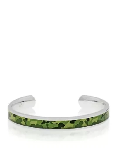 Men's Stainless Steel Green Camouflage Bangle