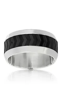 Men's Stainless Steel Ring with Black Pattern