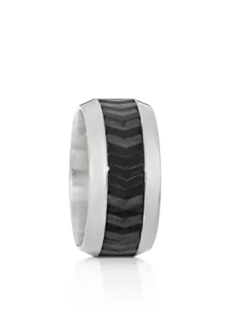 Men's Stainless Steel Ring with Black Pattern