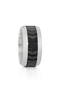 Men's Stainless Steel Ring with Black Pattern