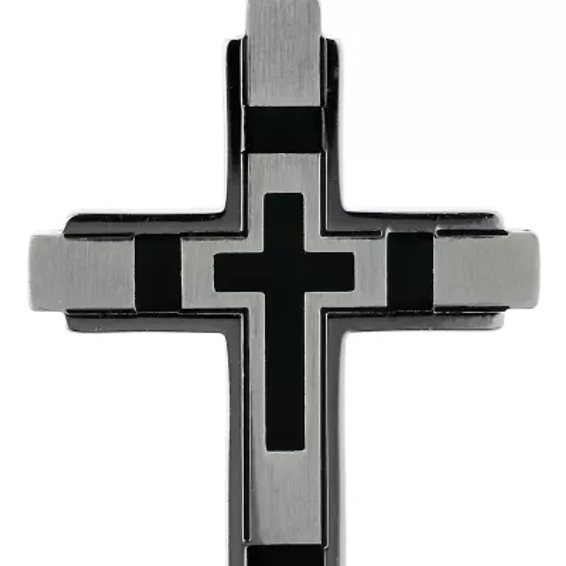 Men's Stainless Steel and Black Resin Cross Pendant
