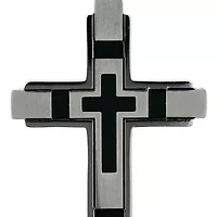 Men's Stainless Steel and Black Resin Cross Pendant