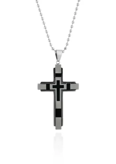 Men's Stainless Steel and Black Resin Cross Pendant