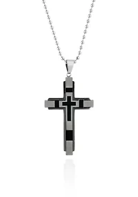 Men's Stainless Steel and Black Resin Cross Pendant